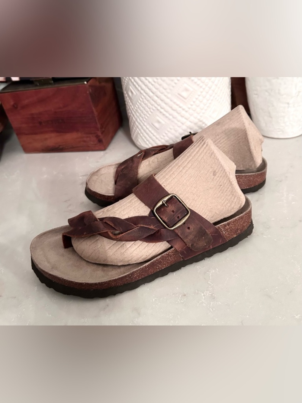 White Mountain Crawford Signature Braided Leather Toe-Loop Sandal in Brown - Picture 2 of 7
